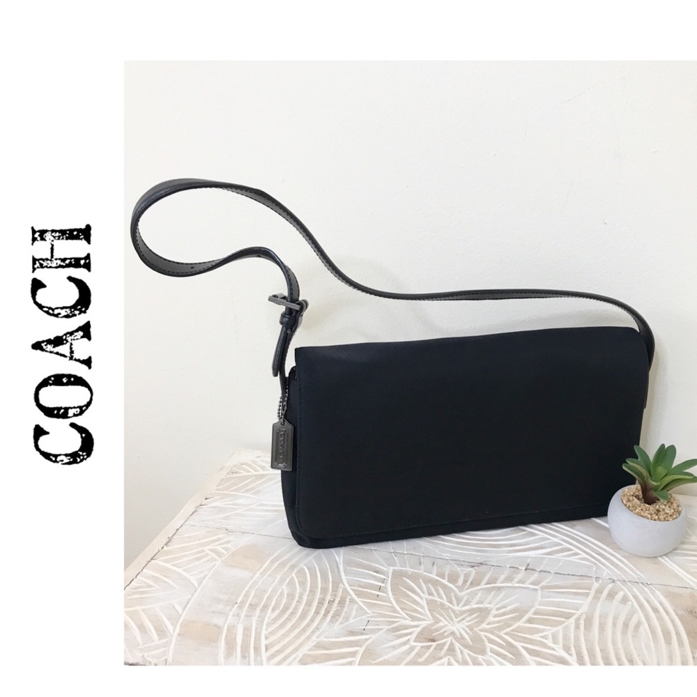 Vintage Authentic Coach Textile Leather Black Bag Purse